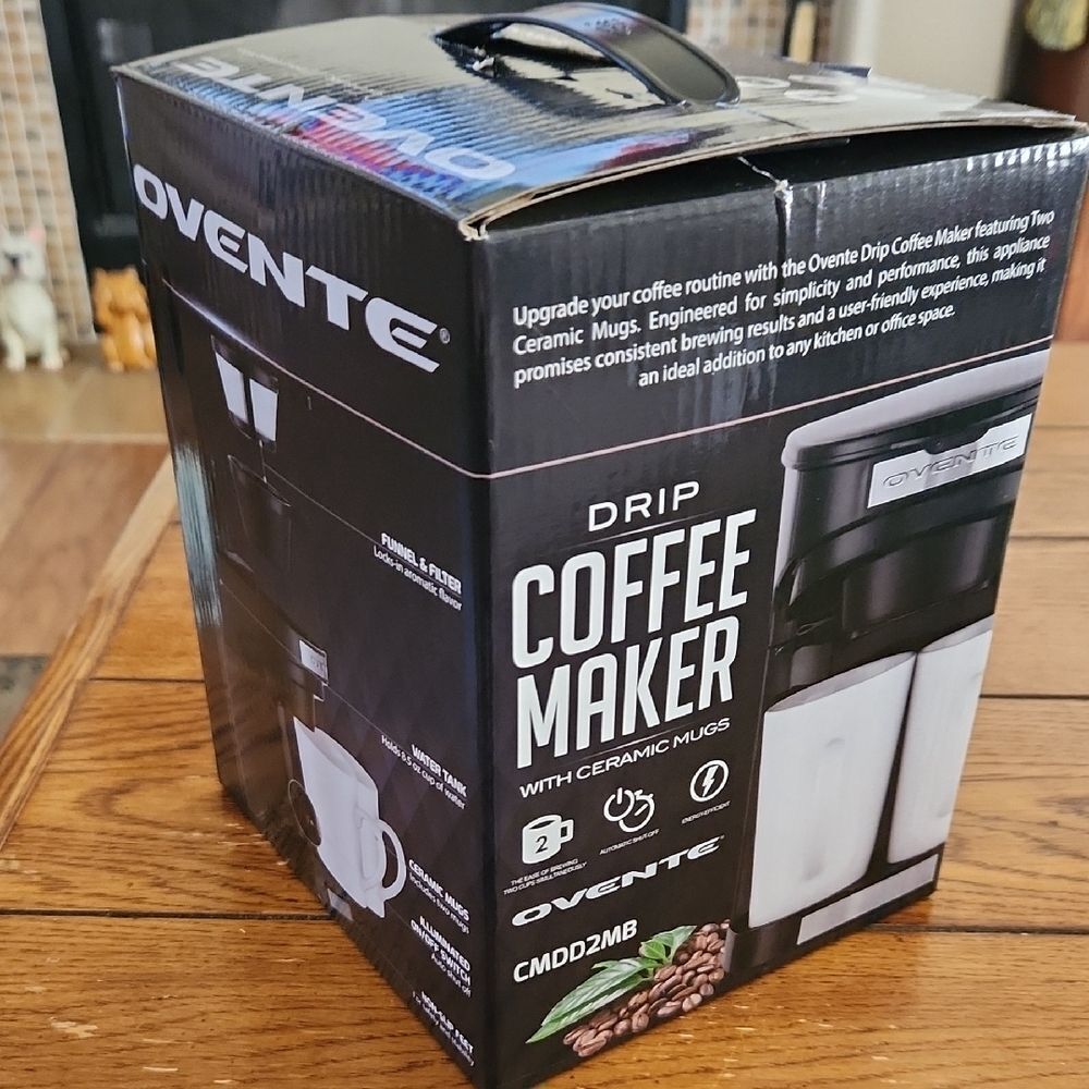 Black and White Drip Coffee Maker With Ceramic Mugs By Ovente